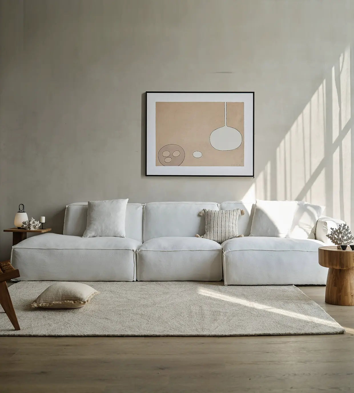 Gioia White Fabric Tofu Block Style Sofa