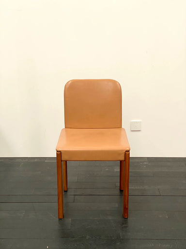 Vintage Italian Molteni & C Cognac Leather Walnut Frame Dining Chair