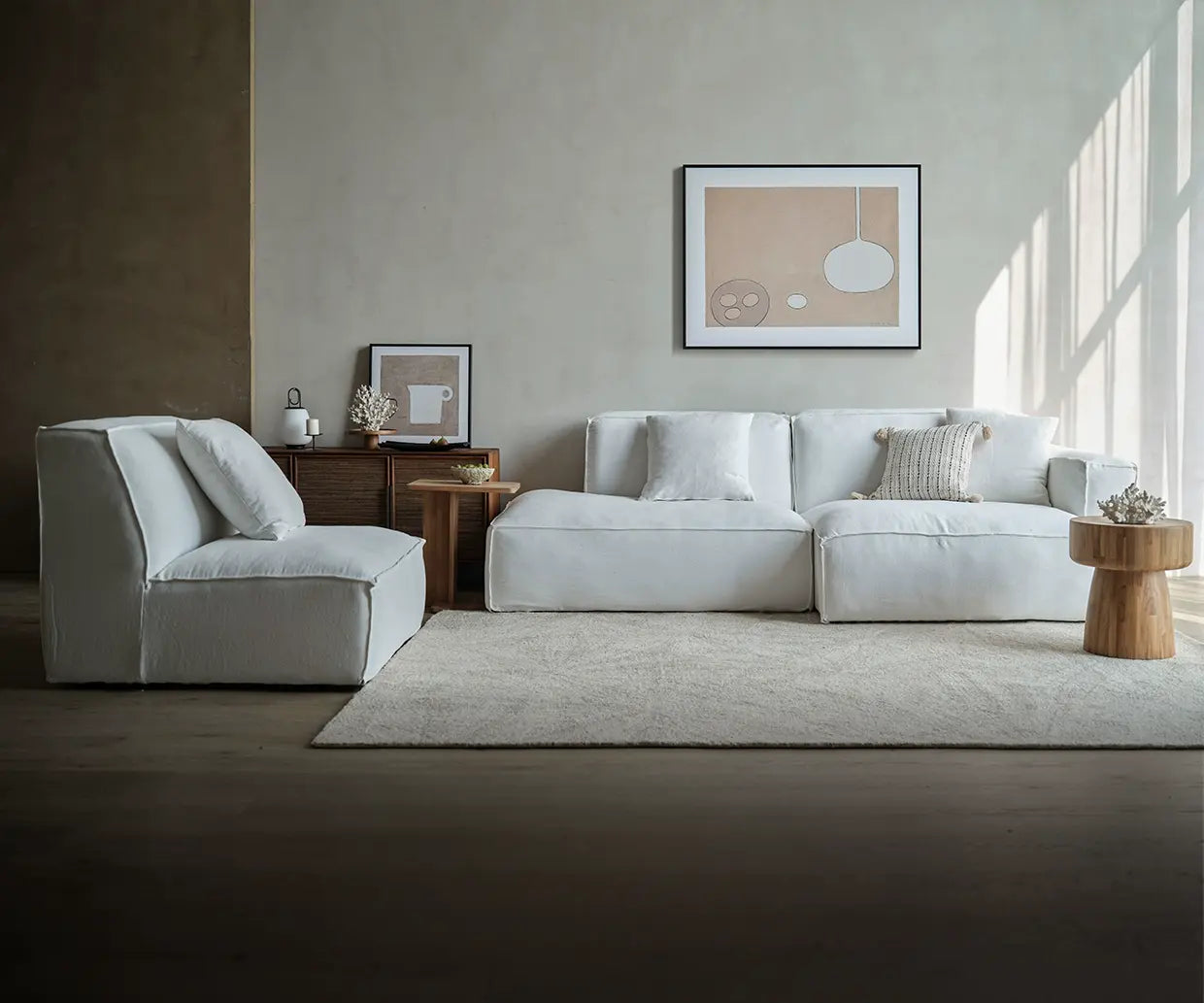Gioia White Fabric Tofu Block Style Sofa