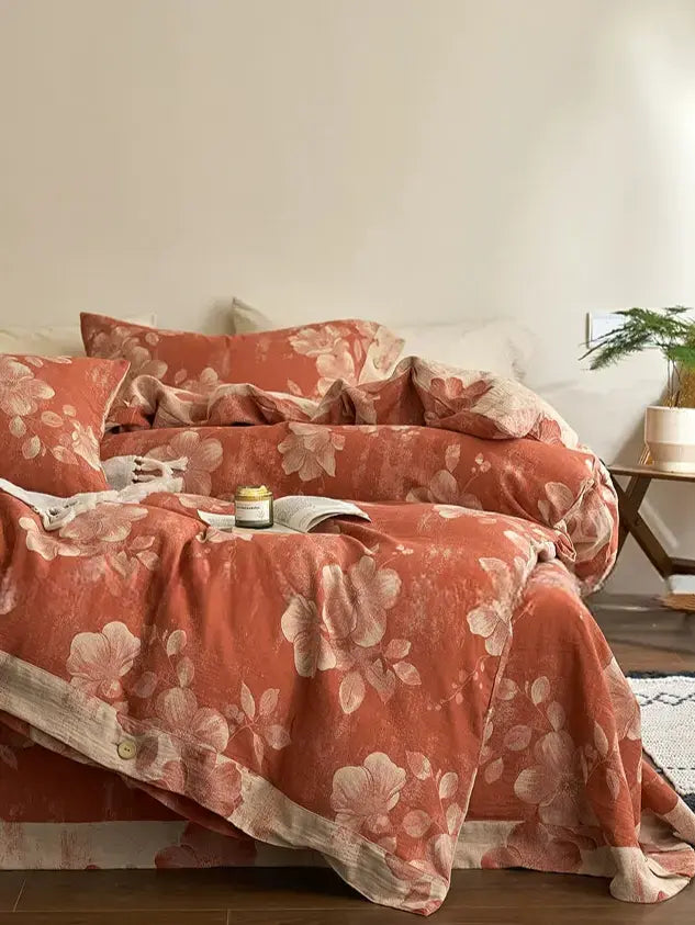 Violette Retro Floral Cotton Four-Piece Set – Skin-Friendly Design