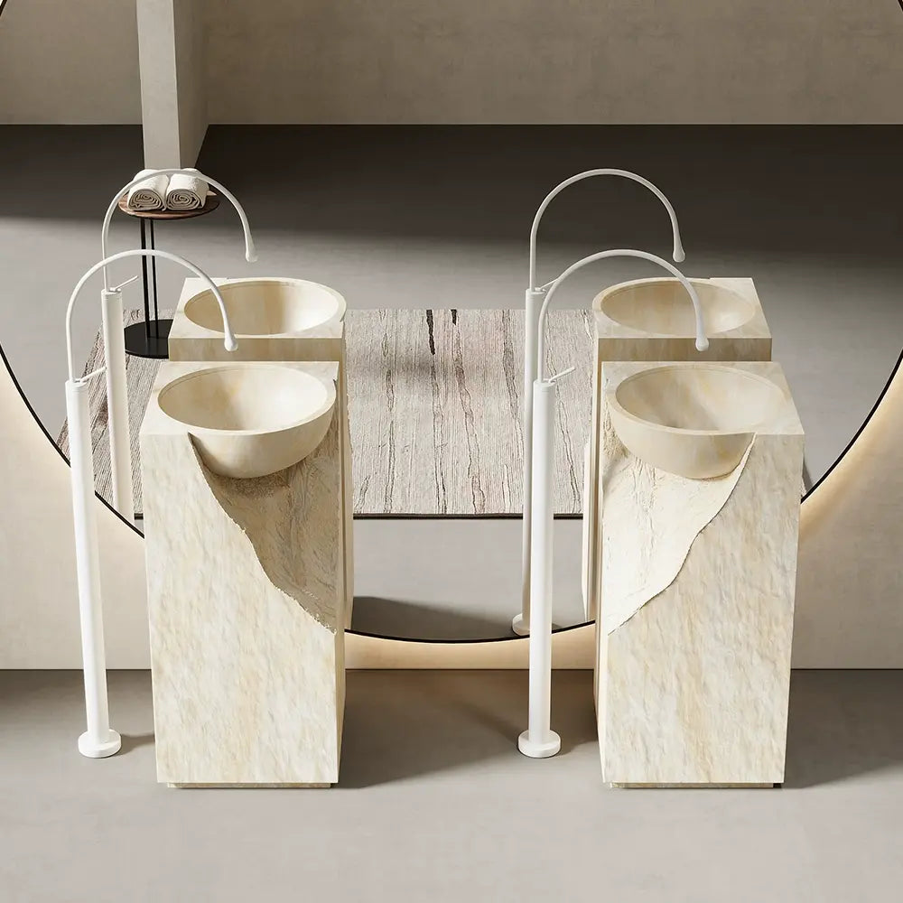 Rachel Yellow Travertine Pedestal Basin