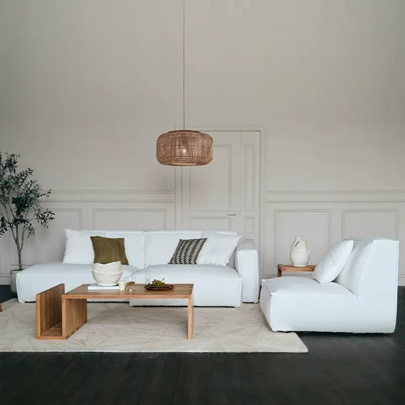 Gioia White Fabric Tofu Block Style Sofa