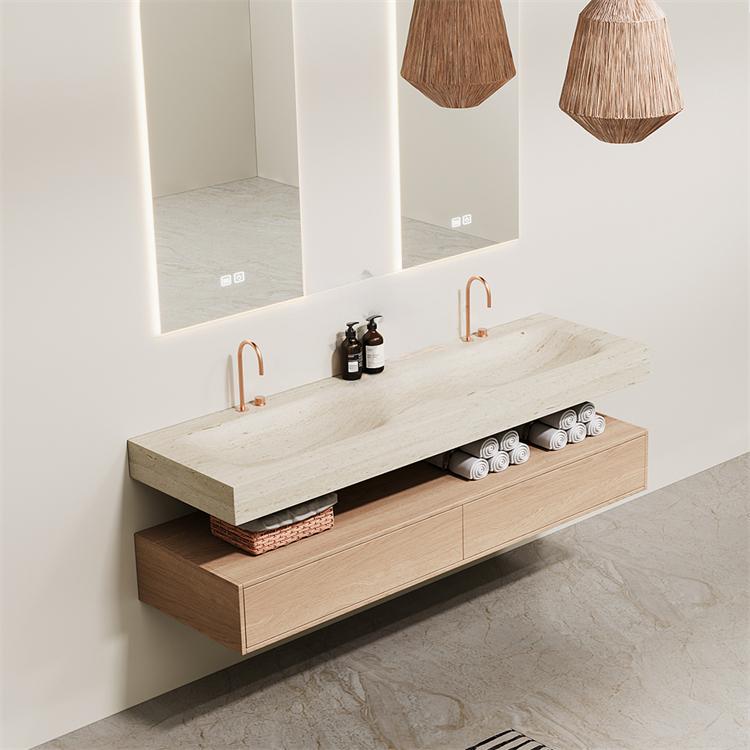 Azriel Kala Limestone Wall-Mounted Double Basin