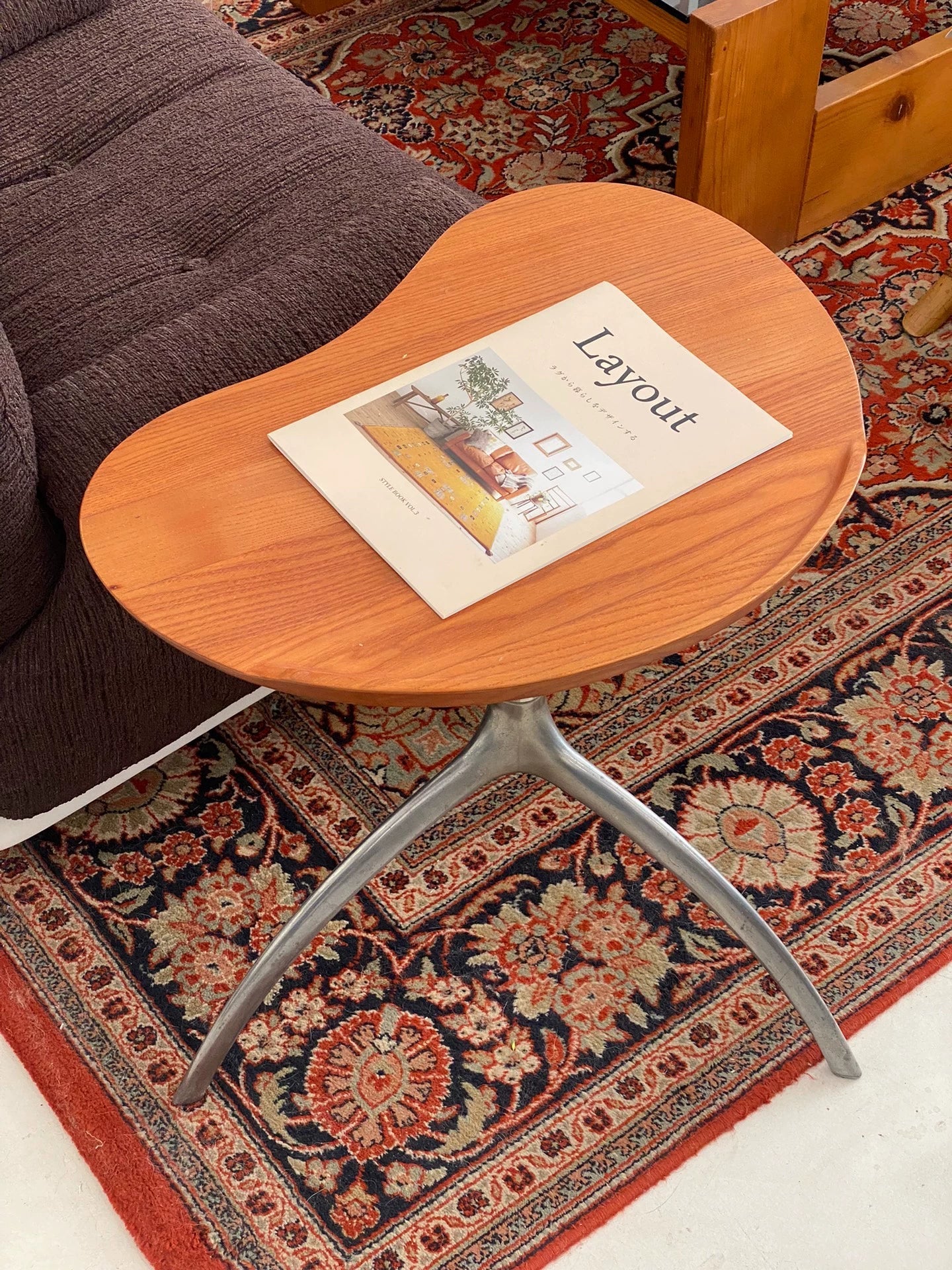 Vintage Italian 1990s Pear-Shaped Teak Rotating Side Table by Alias