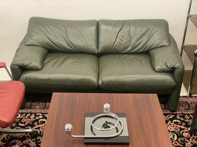 Vintage Italian Cassina Maralunga Olive Green Two-Seater Sofa