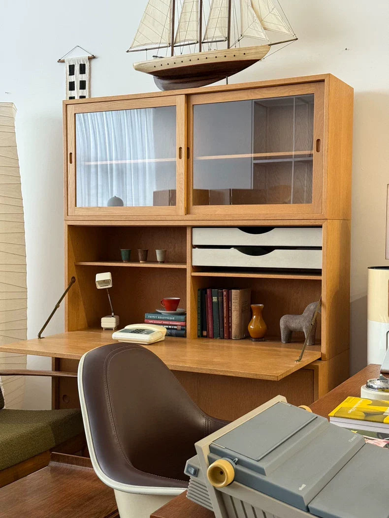 Vintage 1950s Oak Brass Foldable Desk Bookcase by Børge Mogensen