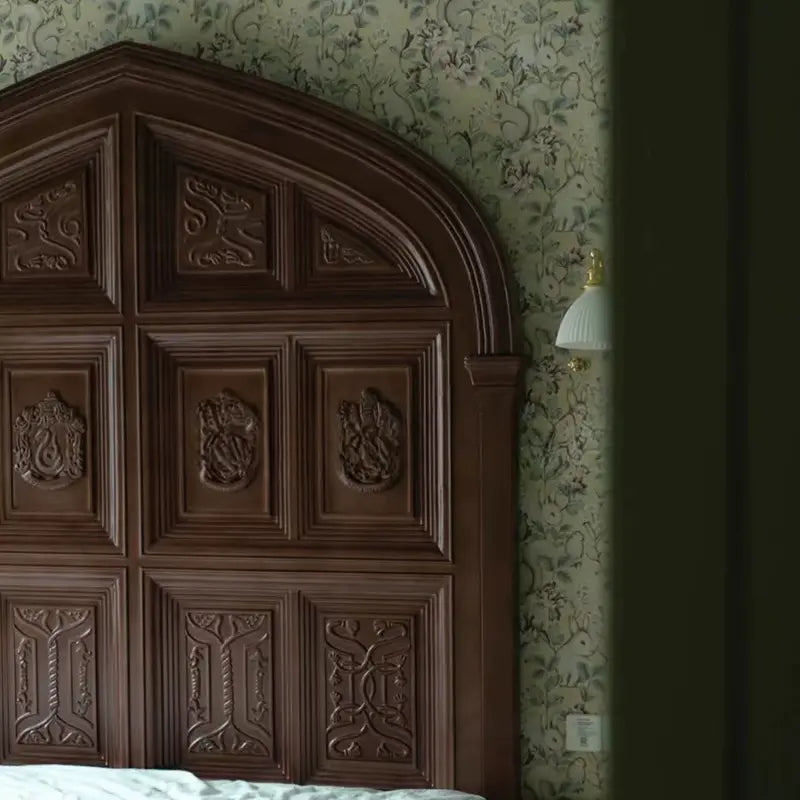 Vento Retro Town Solid Wood Carved Bed