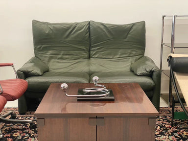 Vintage Italian Cassina Maralunga Olive Green Two-Seater Sofa