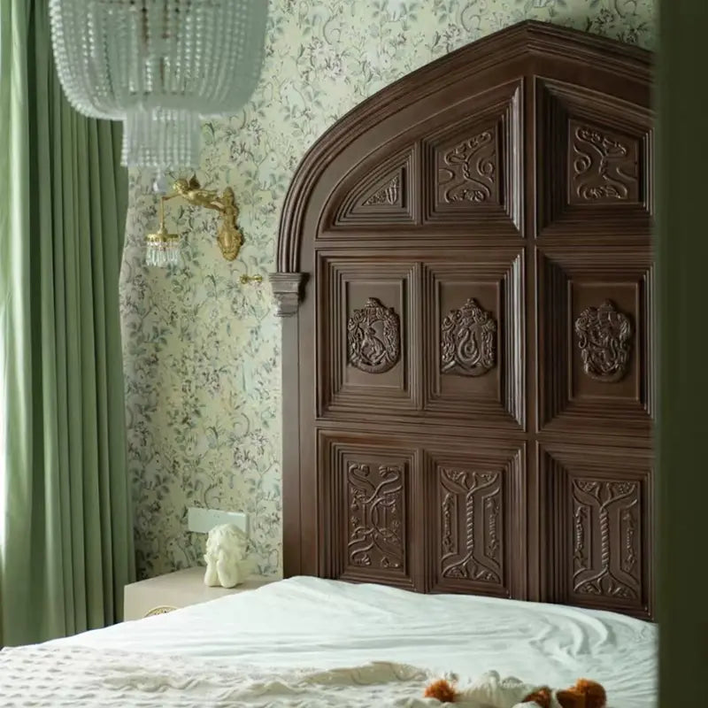 Vento Retro Town Solid Wood Carved Bed
