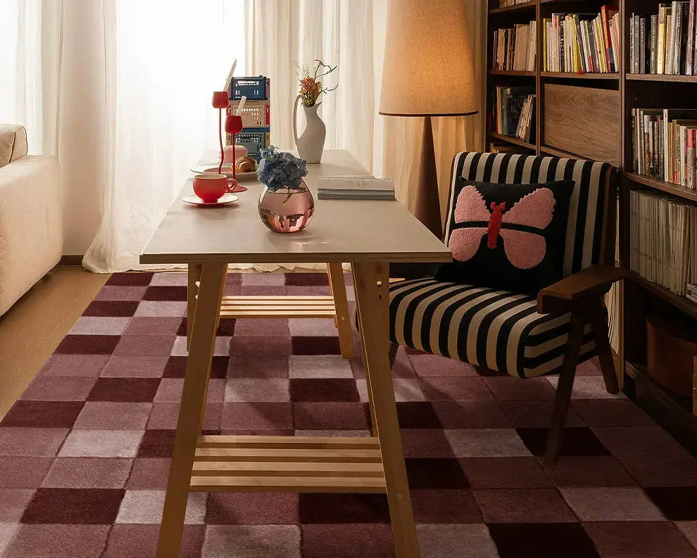 Celestine Hand-Woven Pink Plaid Rug – Formaldehyde-Free Luxury