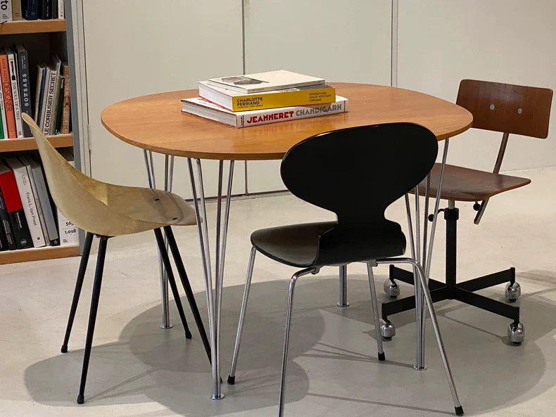 Elegant Fritz Hansen Superellipse Dining Table, 1-Meter, Wood Top, Metal Legs