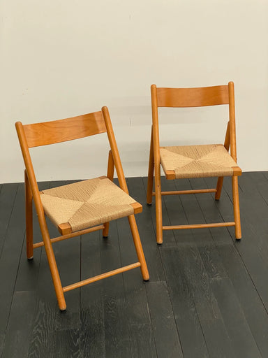 Vintage French 1980s Beech Wood Rope Woven Folding Chair Home Decor