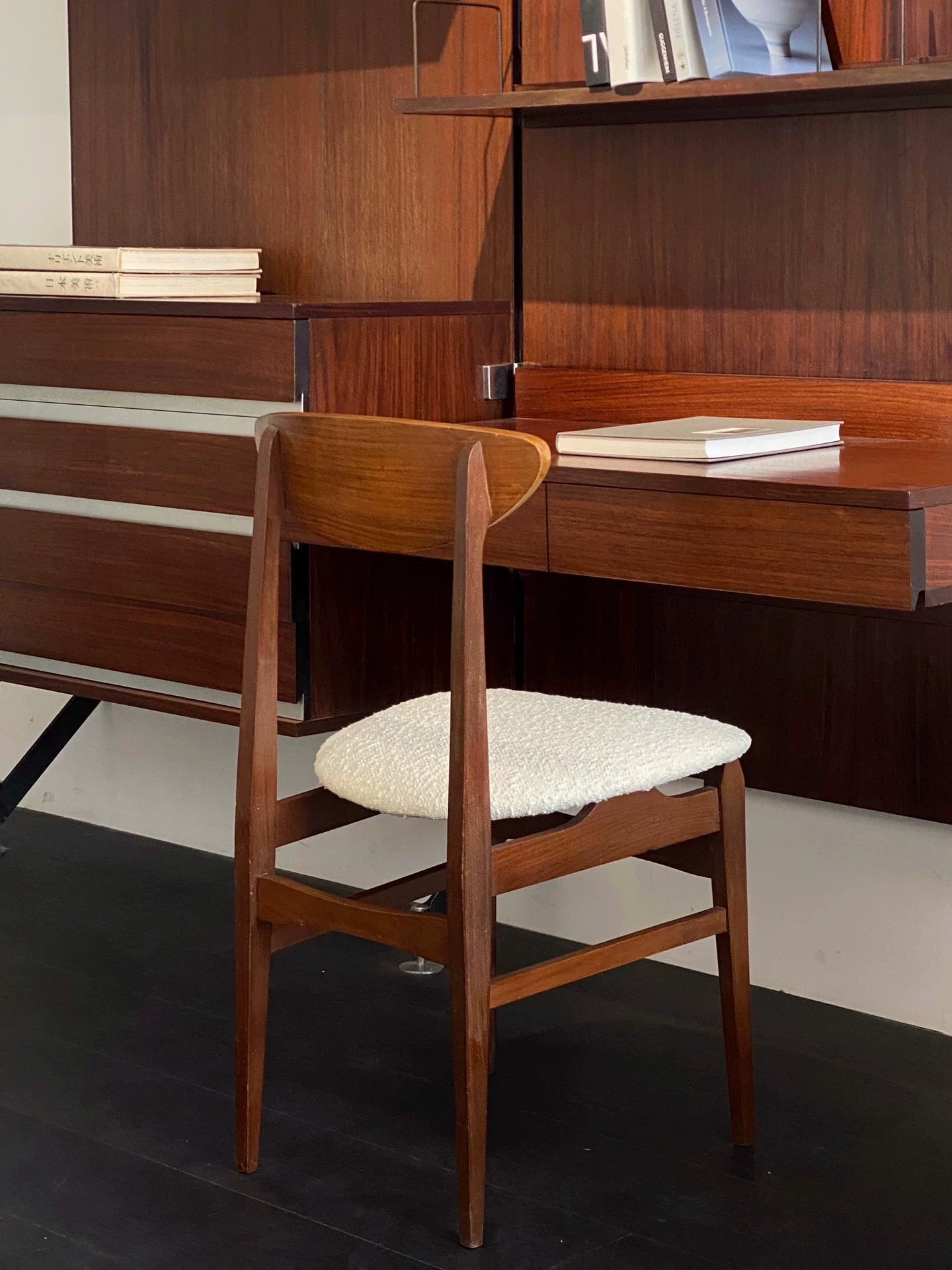 Elegant 1960s Italian Teak Wood Dining Chair with Reupholstered Seat