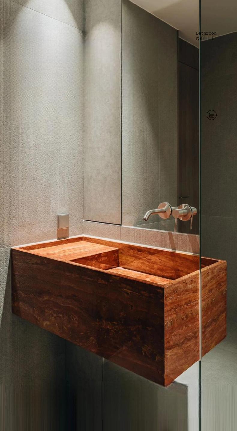 Quinn Red Travertine Luxury Bathroom Cabinet with Integrated Basin