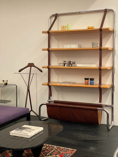 Vintage Italian Poltrona Frau Jumbo Floating Bookcase Oak Chrome Leather