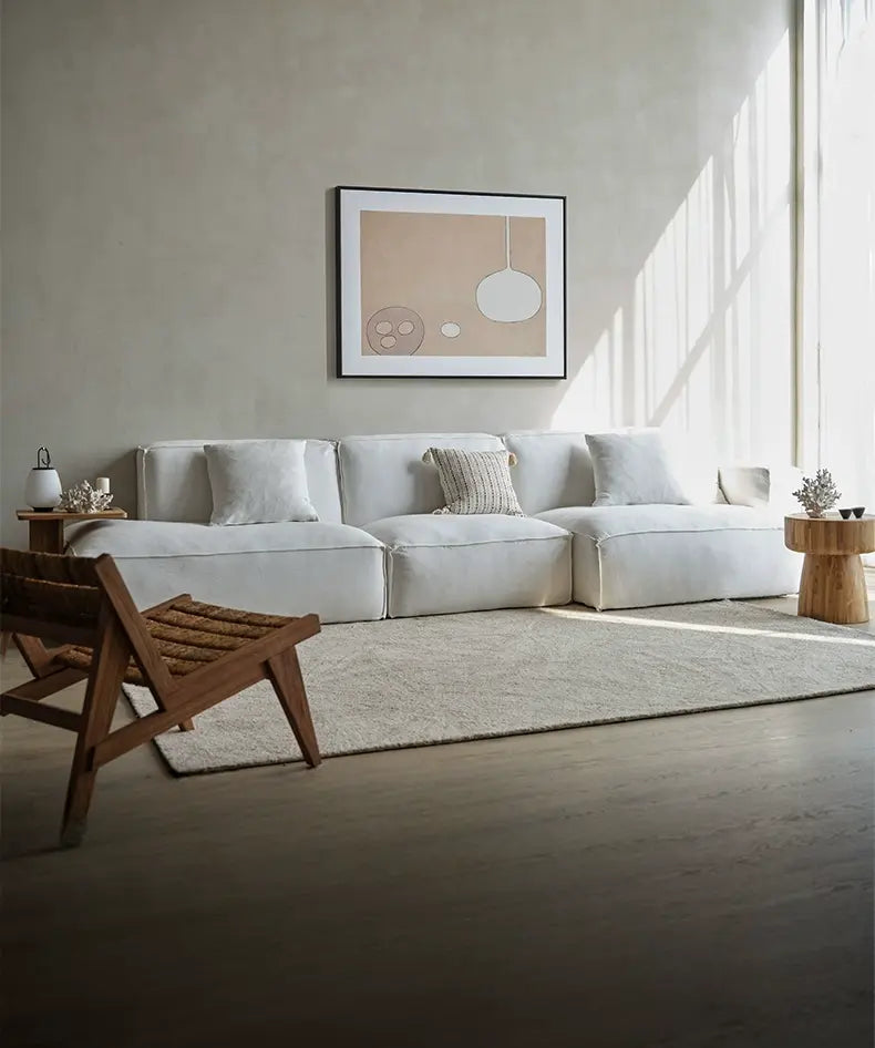 Gioia White Fabric Tofu Block Style Sofa
