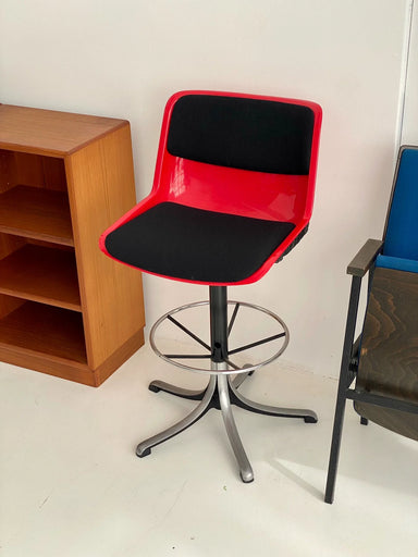 Vintage Italian 1980s Modus Atomic Red Adjustable Bar Stool Designer Chair