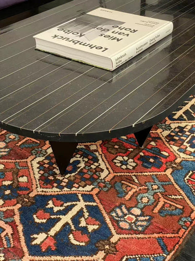 Vintage 1980s Italian Hand-Carved Stone & Metal Inlaid Coffee Table
