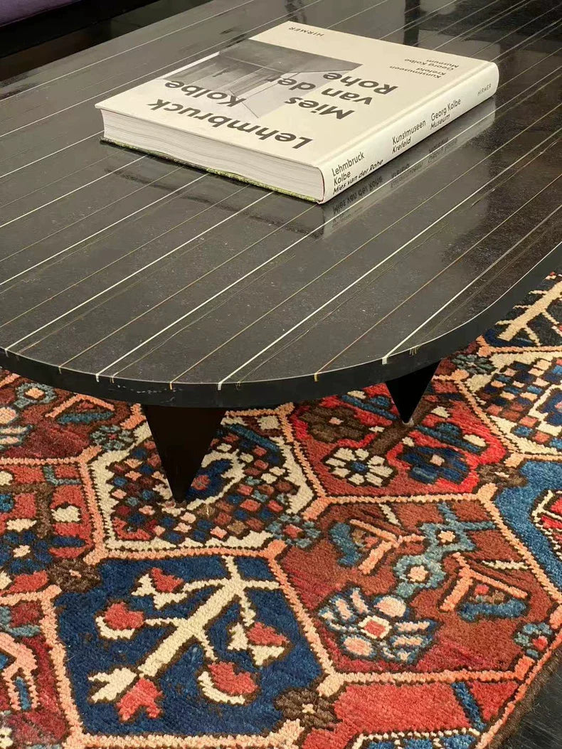 Vintage 1980s Italian Hand-Carved Stone & Metal Inlaid Coffee Table