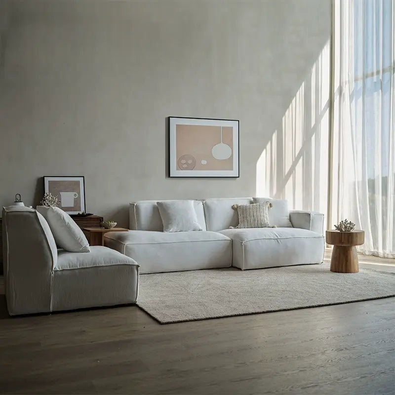 Gioia White Fabric Tofu Block Style Sofa
