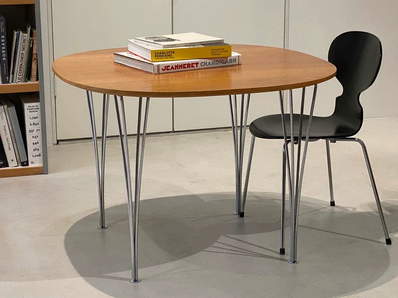Elegant Fritz Hansen Superellipse Dining Table, 1-Meter, Wood Top, Metal Legs