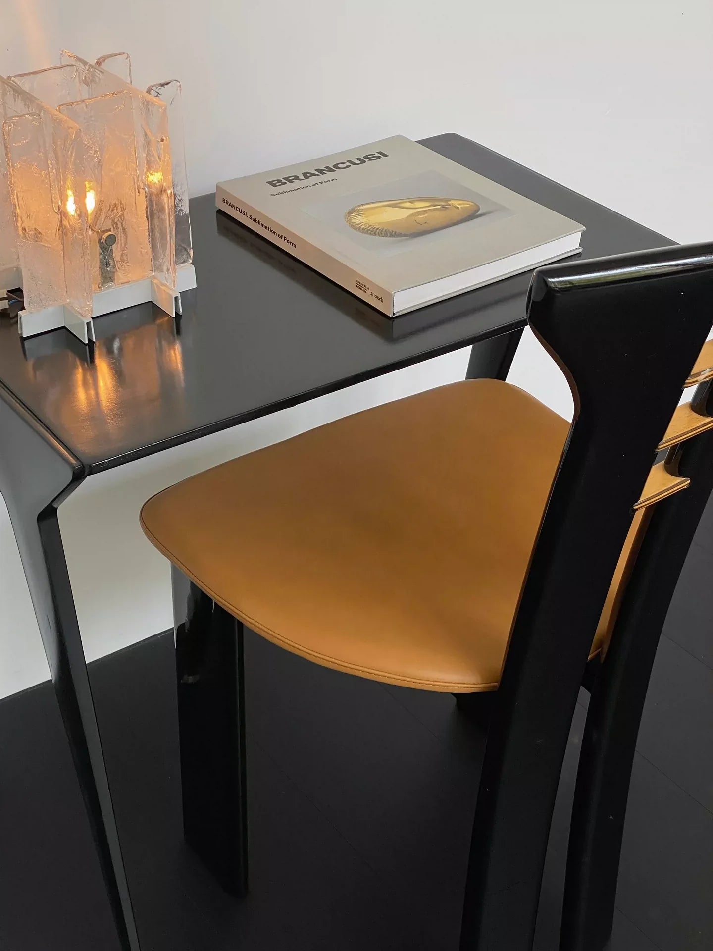 Vintage Pierre Cardin Dining Chair - Sculptural Black Walnut, Khaki Leather