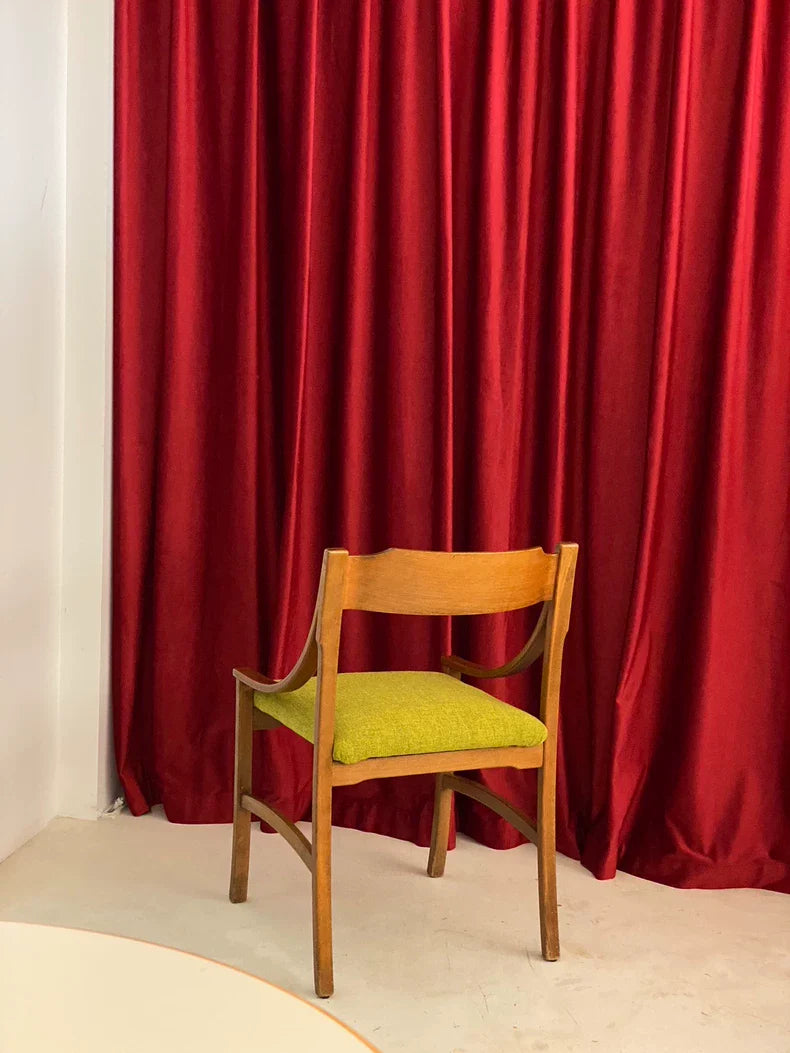 Vintage Italian 1960s Walnut Dining Chair, Lush Green Wool Cushion