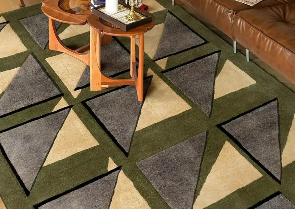 Lucian Custom Green French Retro Striped Carpet – Hand-Made Luxury Design