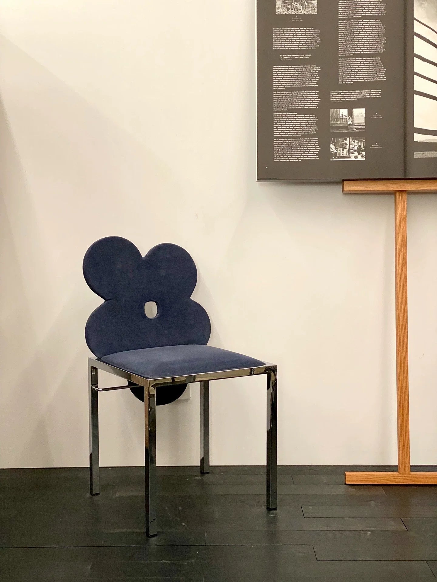 Vintage Italian Design Midnight Blue Flower Dining Chair Chrome Base