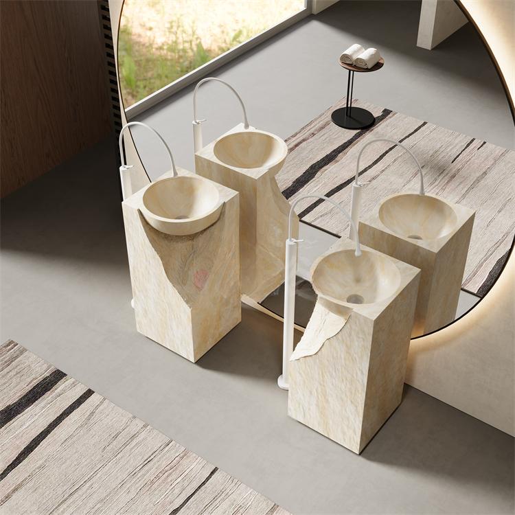 Rachel Yellow Travertine Pedestal Basin
