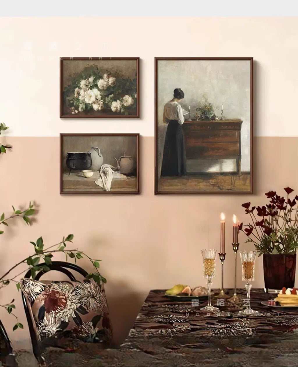 Aurélie "Reading Woman and Still Life Flowers" high-end French paintings