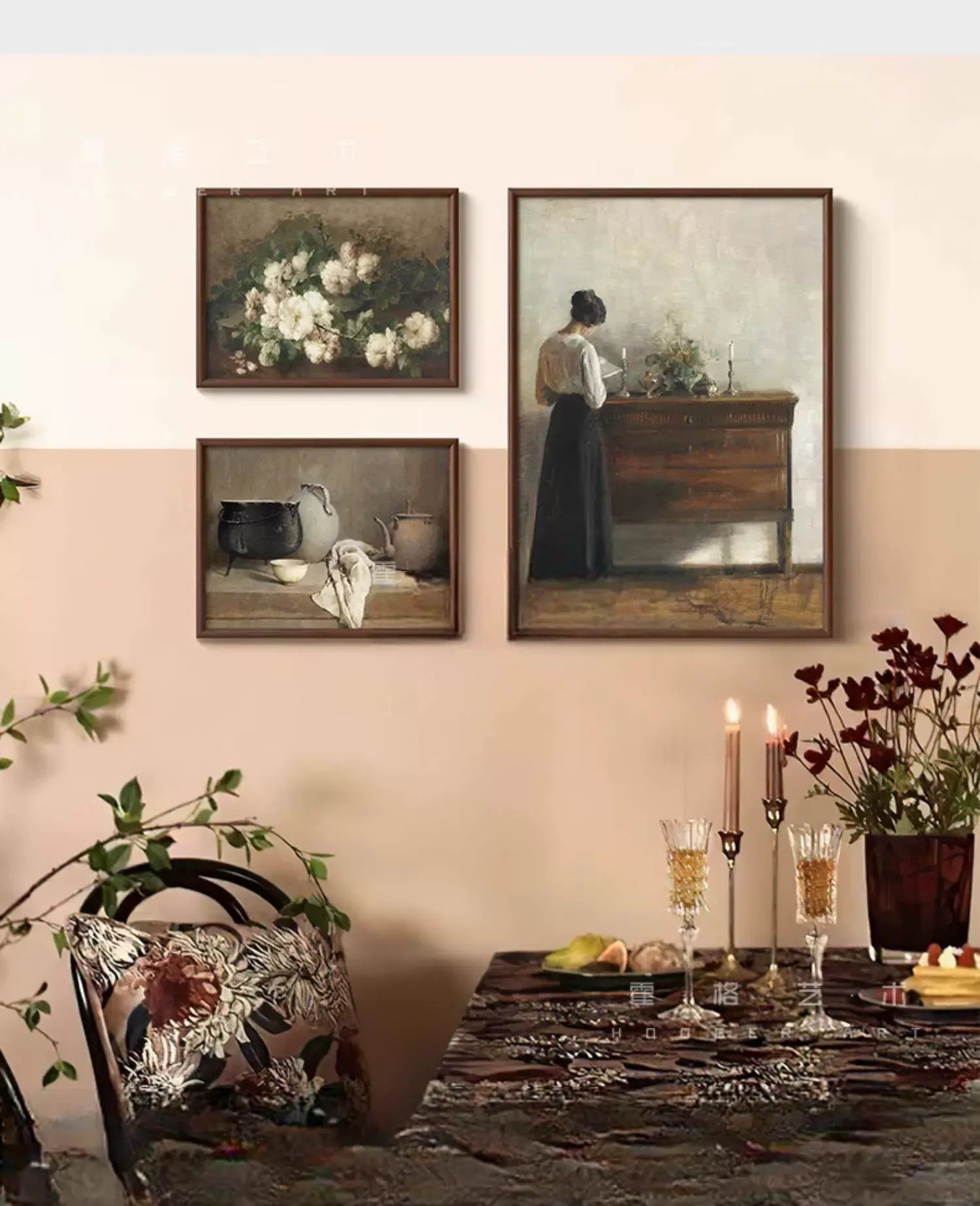 Aurélie "Reading Woman and Still Life Flowers" high-end French paintings