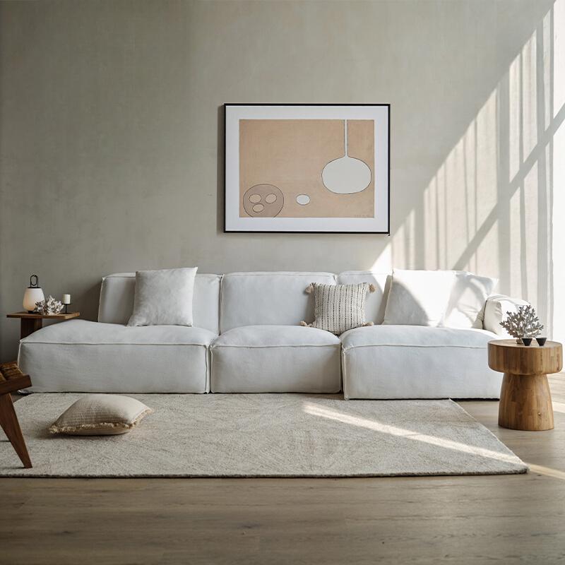 Gioia White Fabric Tofu Block Style Sofa