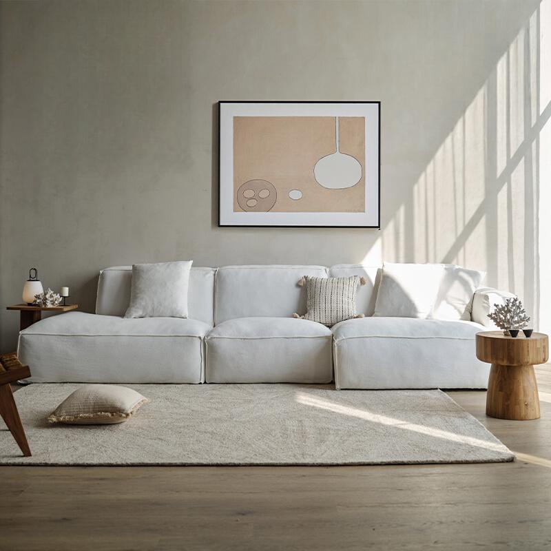Gioia White Fabric Tofu Block Style Sofa