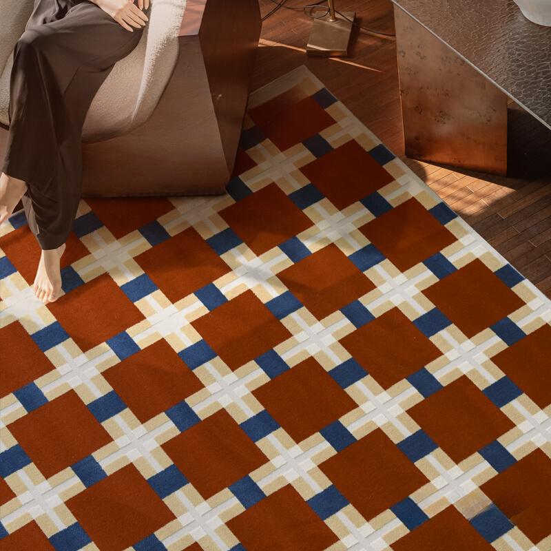 Retro plaid French medieval style living room carpet bedroom home home B&B three-dimensional high-end full-paving 2025 new