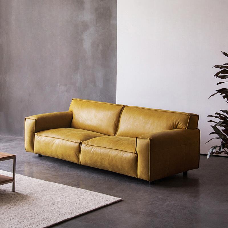 Margherita Full Leather Retro Mustard Yellow Sofa