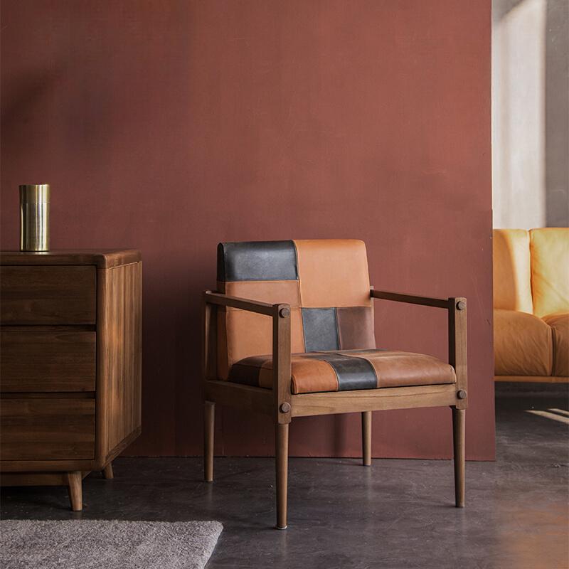 Fabrizio Solid Wood Leather Chair, Master Bedroom
