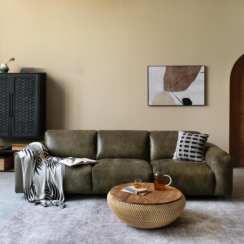 Ambra Vintage Style Leather Living Room Sofa