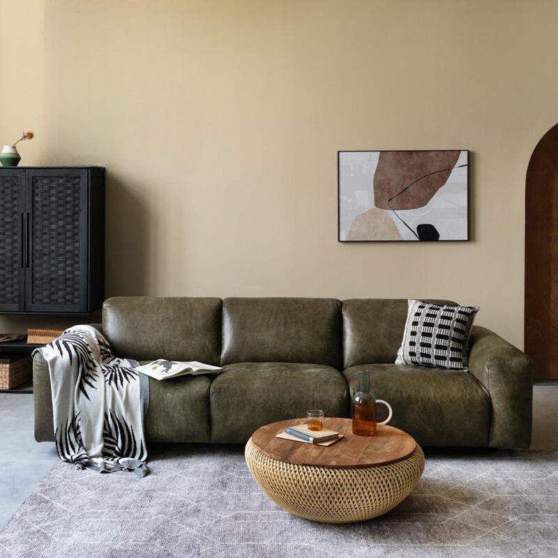 Ambra Vintage Style Leather Living Room Sofa
