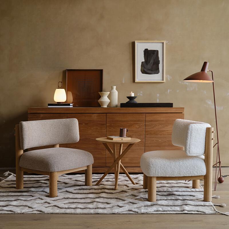 Cesare White Leisure Chair with Solid Oak Frame
