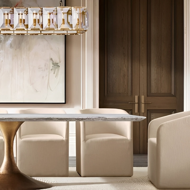 Luxurious MarbleTop With Solid MetalFrame Dining Table