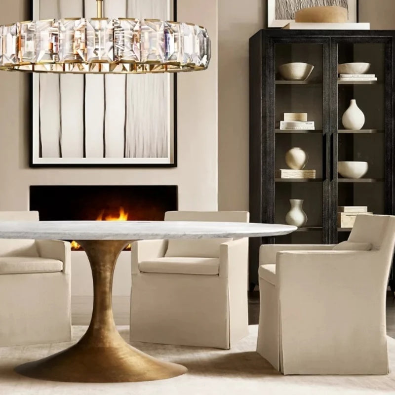 Luxurious MarbleTop With Solid MetalFrame Dining Table