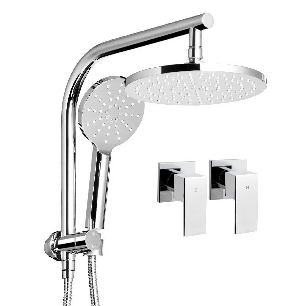 Cefito 9'' Rain Shower Head Set Handheld Round High Pressure Twins Tap Chome