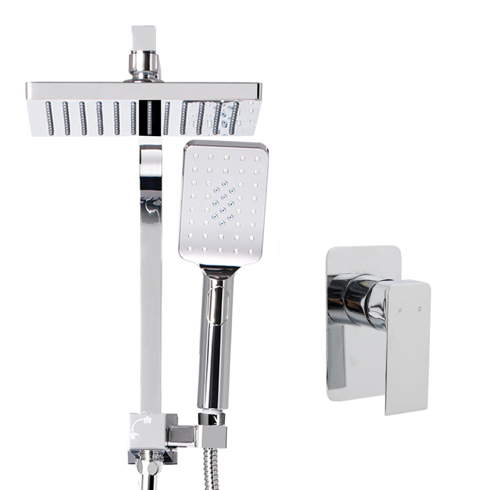 Cefito 10'' Rain Shower Head Set Handheld Square High Pressure Twins Tap Chrome