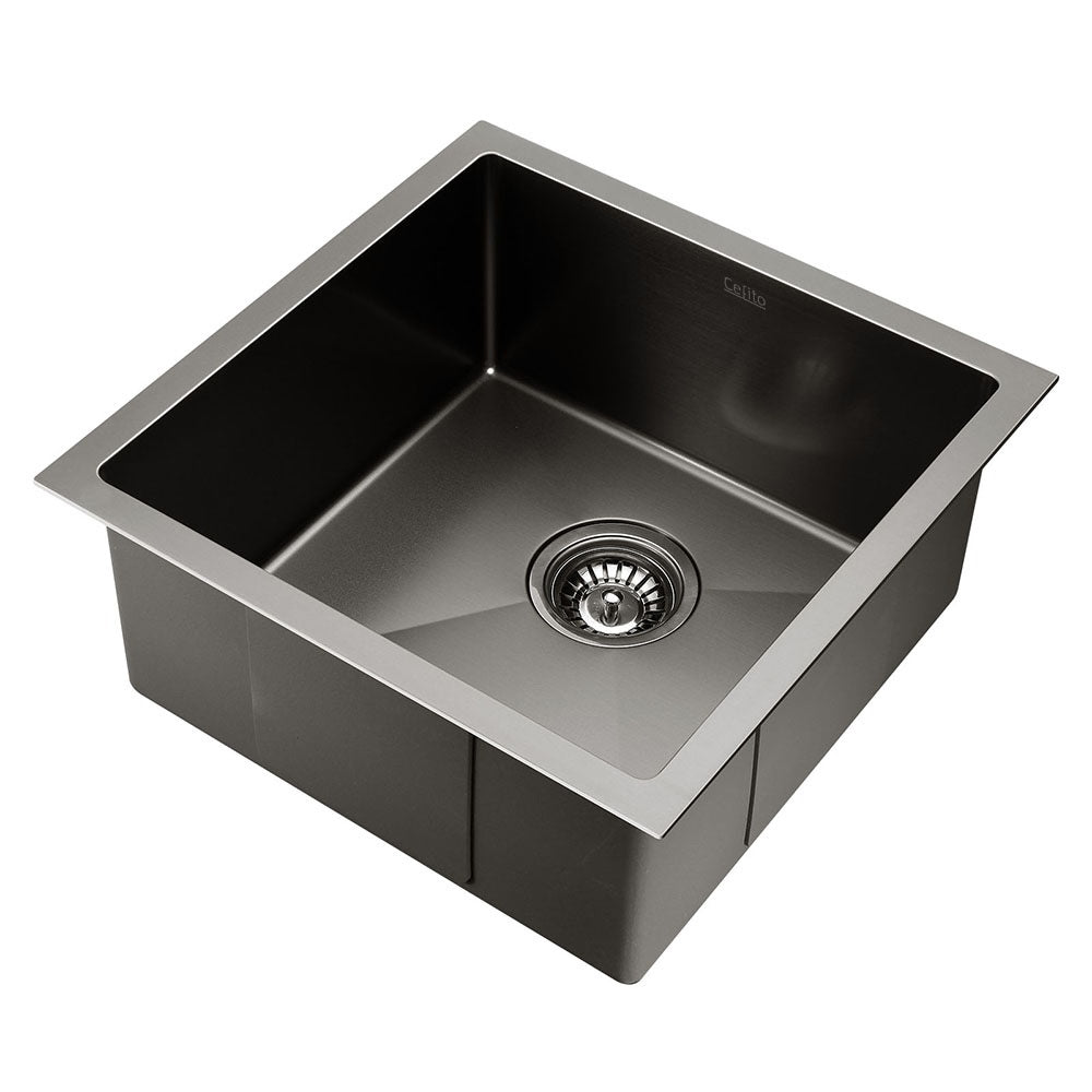 Cefito Kitchen Sink 44X44CM Stainless Steel Basin Single Bowl Black