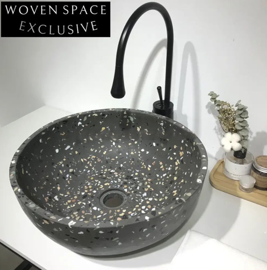 Modern Concrete Terrazzo Round Vessel Sink for Chic Bathroom Countertops