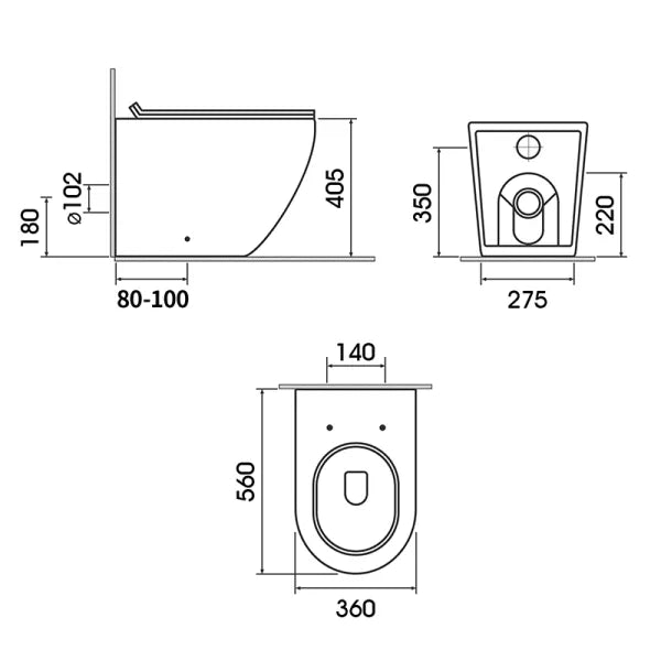 560*360*405mm Bathroom Rimless Back To Wall White Ceramic Toilet Suite