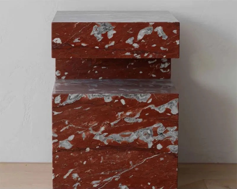 Gleaming Red Marble Expert Crafted Living Room Side Table