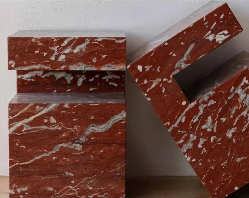 Gleaming Red Marble Expert Crafted Living Room Side Table