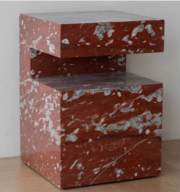 Gleaming Red Marble Expert Crafted Living Room Side Table